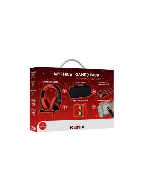 KONIX - MYTHICS Nintendo Switch Gamer csomag (Fejhallgató + Töltő kábel + Üvegfólia + Játék tartó + Táska)