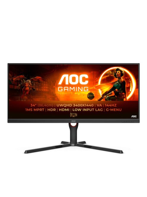 AOC Gaming 144Hz VA monitor 34" U34G3XM/EU, 3440x1440, 21:9, 300cd/m2, 1ms, 2xHDMI/DisplayPort