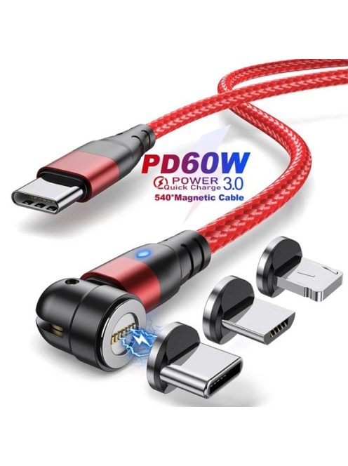 BLACKBIRD Mágneses Töltőkábel PD 60W QC3.0 USB-C to Lightning/Micro USB, USB-C