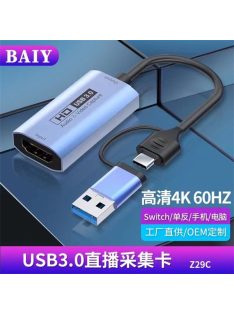   BLACKBIRD Adapter HDMI Female 4K 60Hz to USB 3.0/USB-C Male, Kék