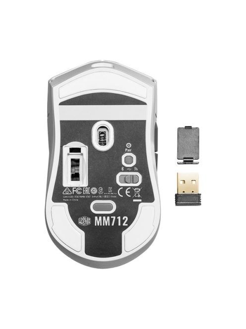 COOLER MASTER Vezeték Nélküli Egér MM712 Gaming, Optikai, 6 gombos, 19000dpi, RGB világítás, Fehér