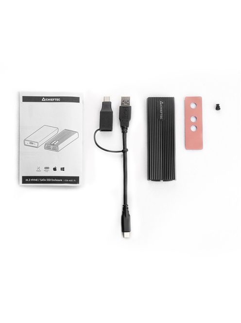 CHIEFTEC Külső Ház M.2 SSD, Alumínium ház, USB3.2 Gen2, USB-A - USB-C, fekete
