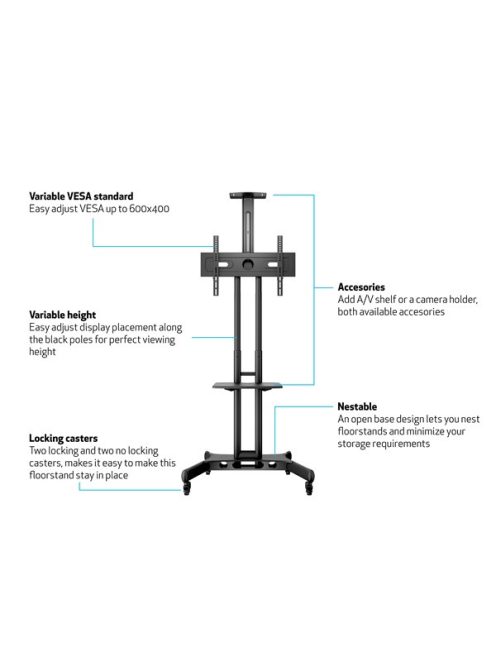 MULTIBRACKETS Gurulós padlóállvány, M Public Floorstand Basic 150 incl shelf&camera holder (32-60", max.VESA:600x400 mm)