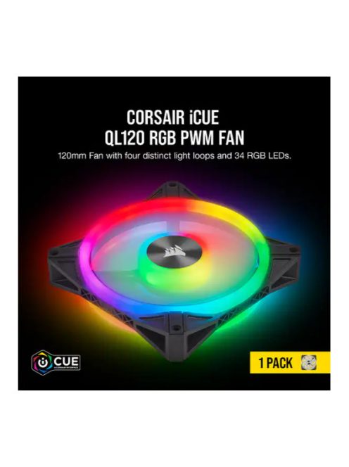 CORSAIR Rendszerhűtő Ventilátor, iCUE QL120 RGB, 12cm, fekete