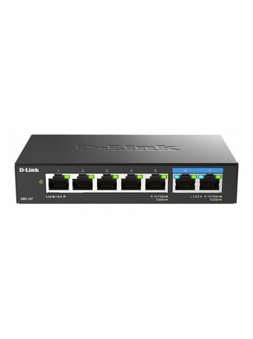 D-LINK Switch 5x1000Mbps + 2x2.5Gbps Multi-Gigabit Fémházas Asztali, DMS-107/E