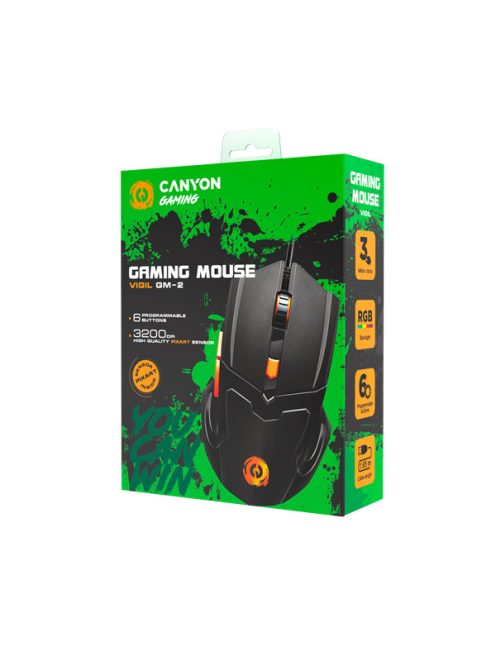 CANYON Vezetékes Egér Gaming, Vigil, Optikai, 6 programozható gomb, RGB világítás, 3000dpi - CND-SGM02RGB