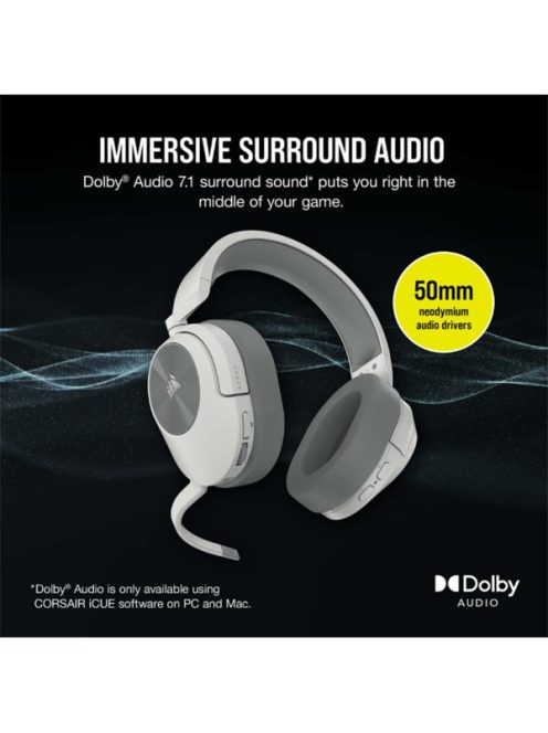 CORSAIR Vezeték Nélküli Headset, HS55 WIRELESS Gaming, 7.1 Hangzás, fehér