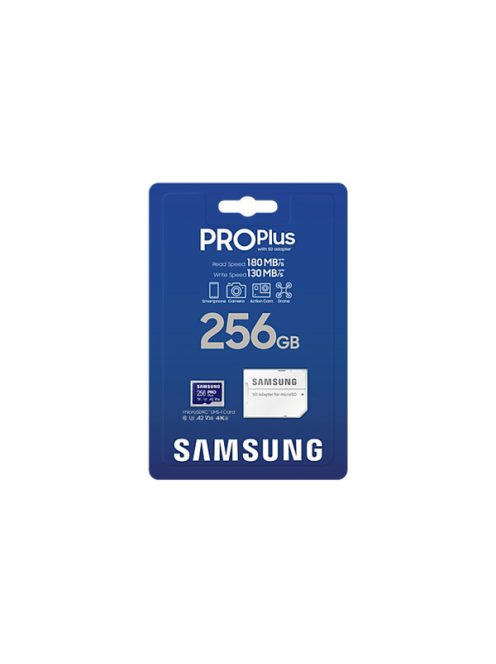 SAMSUNG Memóriakártya, PRO Plus microSDXC kártya 256GB, CLASS 10, UHS-I, U3, V30, A2, + Adapter, R180/W130