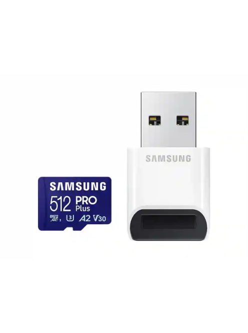 SAMSUNG Memóriakártya, PRO Plus + Reader microSDXC 512GB, CLASS 10, UHS-I, U3, V30, A2, R180/W130