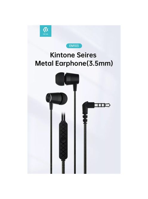 DEVIA UNIVERZÁLIS SZTEREÓ FELVEVŐS FÜLHALLGATÓ - 3,5 MM JACK - DEVIA KINTONE SERIES METAL EARPHONE - FEKETE