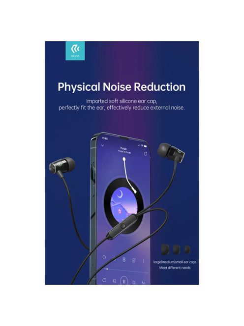 DEVIA UNIVERZÁLIS SZTEREÓ FELVEVŐS FÜLHALLGATÓ - 3,5 MM JACK - DEVIA KINTONE SERIES METAL EARPHONE - FEKETE