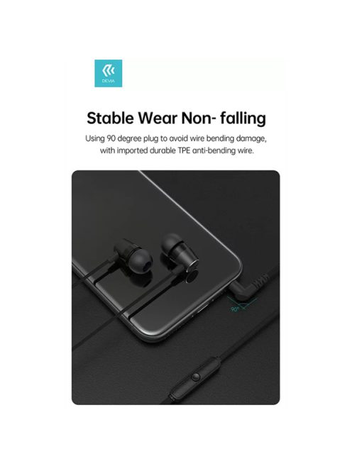 DEVIA UNIVERZÁLIS SZTEREÓ FELVEVŐS FÜLHALLGATÓ - 3,5 MM JACK - DEVIA KINTONE SERIES METAL EARPHONE - FEKETE