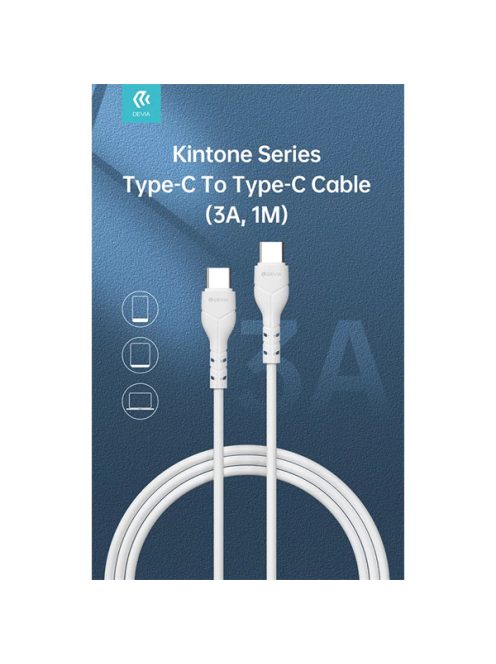 DEVIA USB TYPE-C - USB TYPE-C ADAT- ÉS TÖLTŐKÁBEL 1 M-ES VEZETÉKKEL - KINTONE SERIES TYPE-C TO TYPE-C CABLE - 60W, WHITE