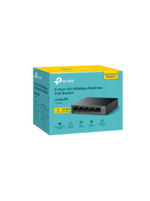 TP-LINK Switch 5x100Mbps (4xPOE) Fémházas Asztali, LS105LP