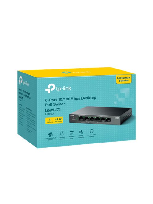 TP-LINK Switch 6x100Mbps (4xPOE) Fémházas Asztali, LS106LP