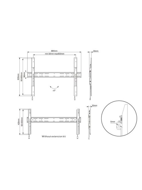 MULTIBRACKETS Fix fali konzol, M Universal Wallmount Fixed X Large (42-90", max.VESA: 800x600 mm, 75 kg)