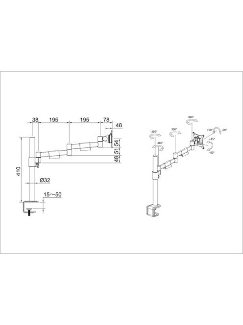 MULTIBRACKETS Asztali konzol, M VESA Deskmount Officeline Single II White (15-30", max.VESA: 100x100 mm, 8 kg)