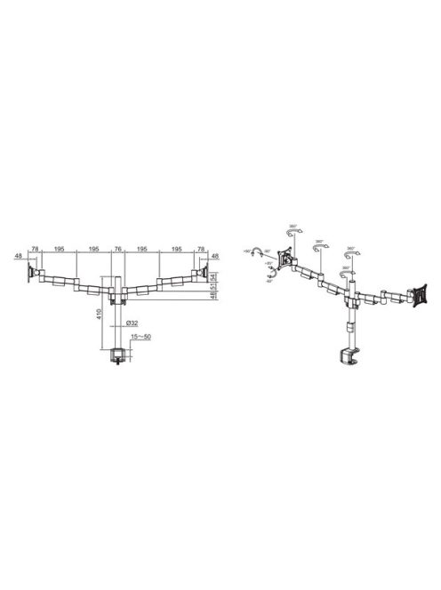 MULTIBRACKETS Asztali konzol (2 képernyős), M VESA Deskmount Officeline Dual White (15-30", max.VESA: 100x100 mm, 8 kg)