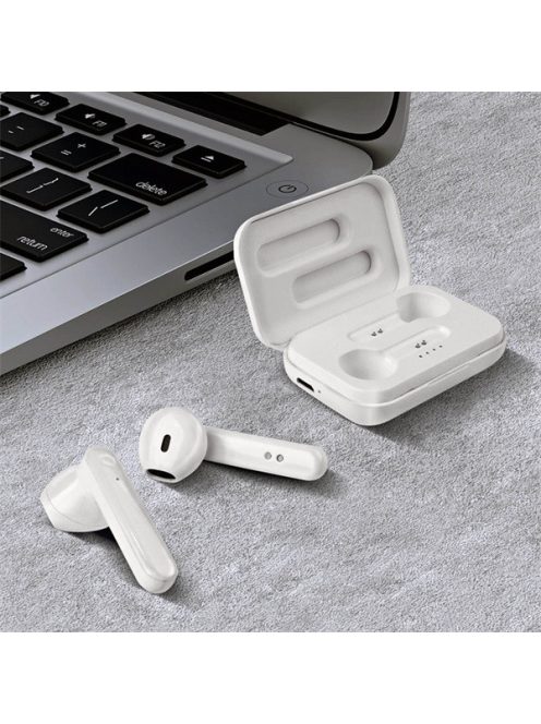 PLATINET fülhallgató, PM1040, Bluetooth 5.0, érintőgombos, vezeték nélküli, TWS, 1,5ó töltési idő, 3-4ó üzemidő, fehér