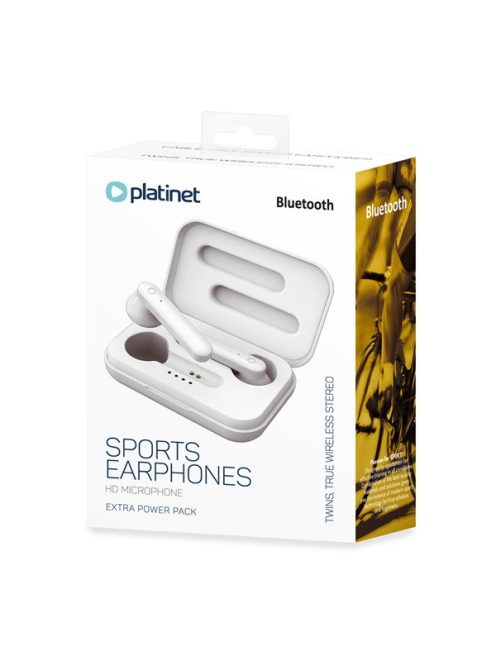 PLATINET fülhallgató, PM1040, Bluetooth 5.0, érintőgombos, vezeték nélküli, TWS, 1,5ó töltési idő, 3-4ó üzemidő, fehér