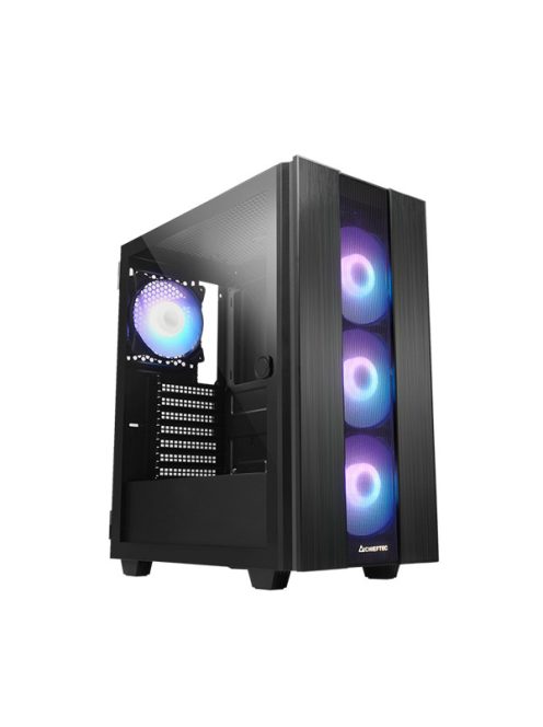 CHIEFTEC Ház Gaming Hunter2 GS-02B-OP ATX, RGB Vezérlővel, 4xRGB Ventillátor, Tápegység nélkül, Fekete