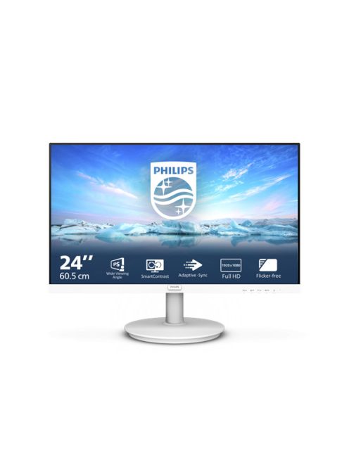 PHILIPS IPS monitor 23.8" 241V8AW, 1920x1080, 16:9, 250cd/m2, 4ms, VGA/HDMI, hangszóró, fehér