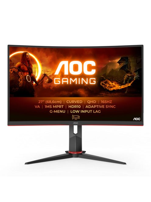 AOC Ívelt Gaming 165Hz VA monitor 27" CQ27G2S/BK, 2560x1440, 16:9, 250cd/m2, 1ms, 2xHDMI/DisplayPort