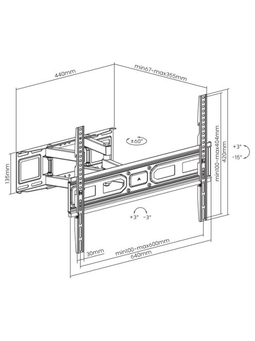 SBOX Fali konzol PLB-3646-2, WALL MOUNT (37-80", max. 40kg, max.VESA: 600x400 mm)