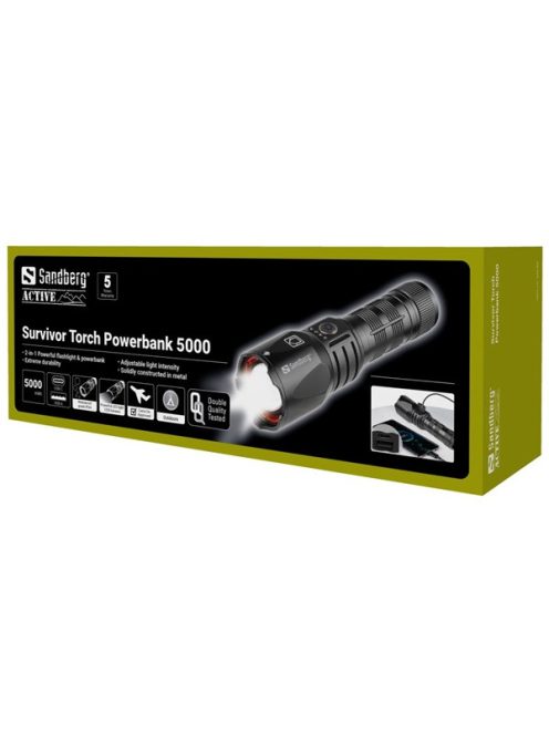 SANDBERG Hordozható akkumulátor, Survivor Torch Powerbank 5000 (2-in-1 Powerful flashlight & powerbank)