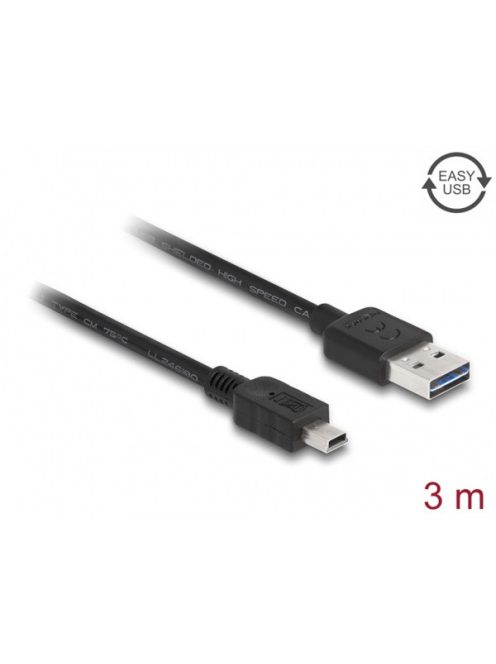 DELOCK kábel EASY-USB 2.0 Type-A male > USB 2.0 Type Mini-B male 3m fekete