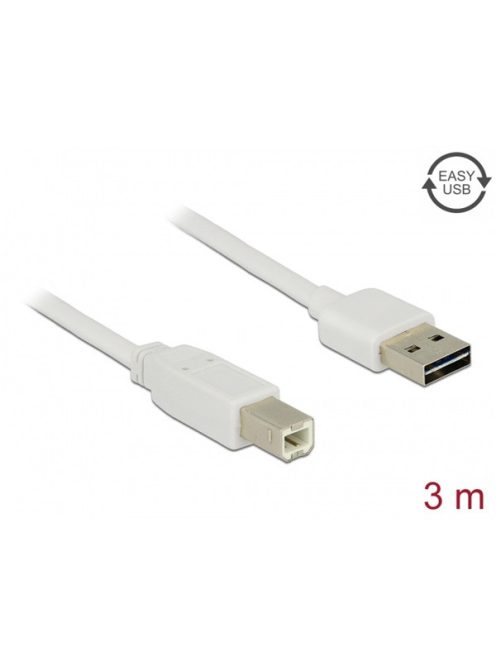 DELOCK kábel EASY-USB 2.0 Type-A male > USB 2.0 Type-B male 3m fehér