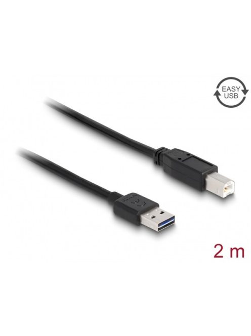 DELOCK kábel EASY-USB 2.0 Type-A male > USB 2.0 Type-B male 2m fekete