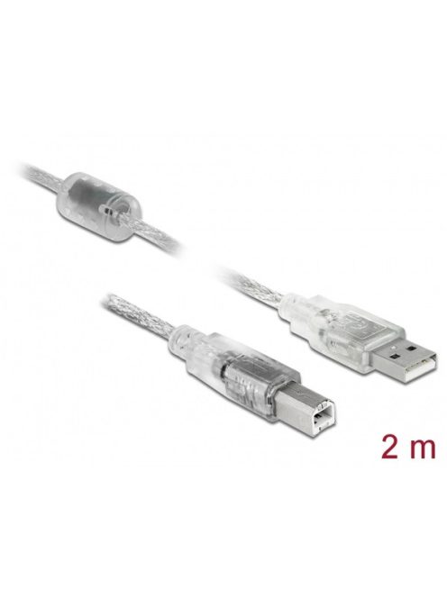 DELOCK kábel USB 2.0 Type-A male > USB 2.0 Type-B male 2m átlátszó