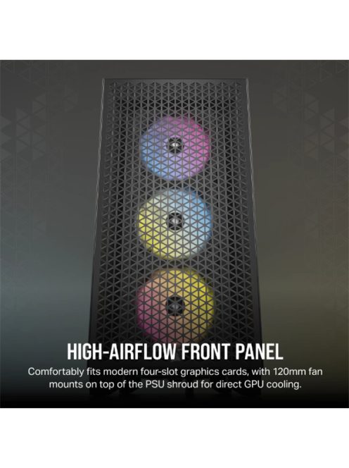 CORSAIR Ház 3000D RGB AIRFLOW, 3xAR120 RGB Ventilátorral, Tápegység nélkül, Edzett Üveg, fekete