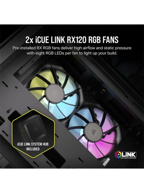 CORSAIR Ház iCUE LINK 2500X RGB, 2x RX120 RGB Ventilátor, Tápegység nélkül, Edzett Üveg, fekete