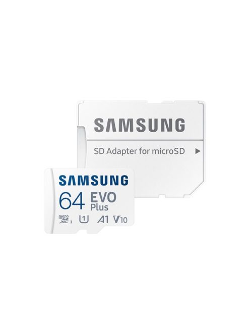 SAMSUNG Memóriakártya, EVO Plus microSDXC kártya, 64GB, UHS-I, U1, V10, A1, + SD Adapter, R160/W