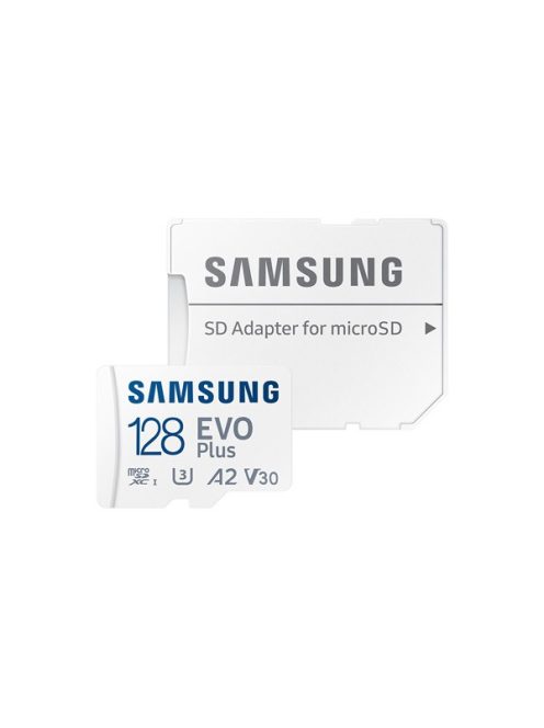 SAMSUNG Memóriakártya, EVO Plus microSDXC kártya ,128GB, UHS-1, U3, V30, A2, + SD Adapter, R160/W