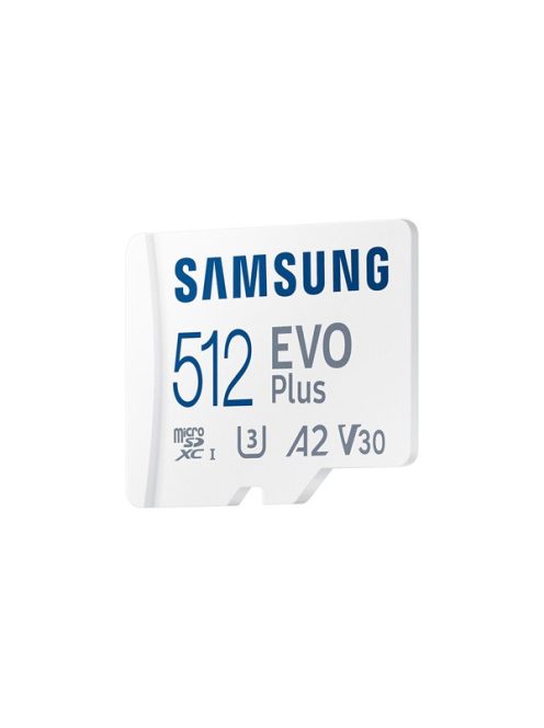 SAMSUNG Memóriakártya, EVO Plus microSDXC kártya, 512GB, UHS-1, U3, V30, A2, + SD Adapter, R160/W