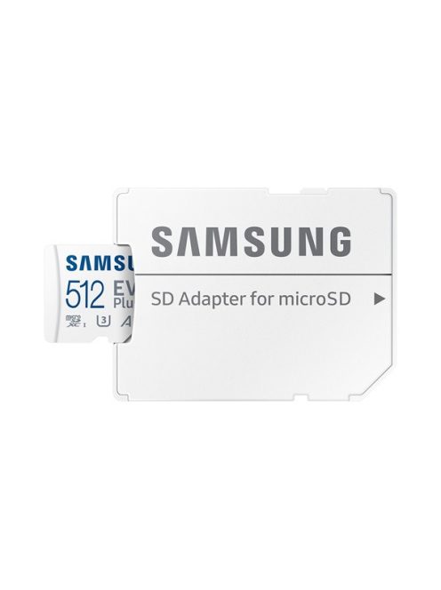 SAMSUNG Memóriakártya, EVO Plus microSDXC kártya, 512GB, UHS-1, U3, V30, A2, + SD Adapter, R160/W