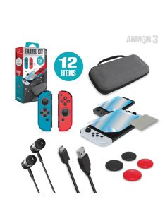   ARMOR3 Nintendo Switch/OLED Travel csomag (Üvegfólia + Thumb Grips + Füllhallgató + Tok + Töltő kábel)