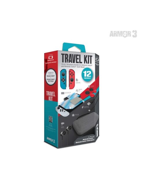 ARMOR3 Nintendo Switch/OLED Travel csomag (Üvegfólia + Thumb Grips + Füllhallgató + Tok + Töltő kábel)