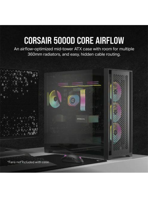 CORSAIR Ház 5000D CORE AIRFLOW, Tápegység nélkül, Edzett Üveg, fekete