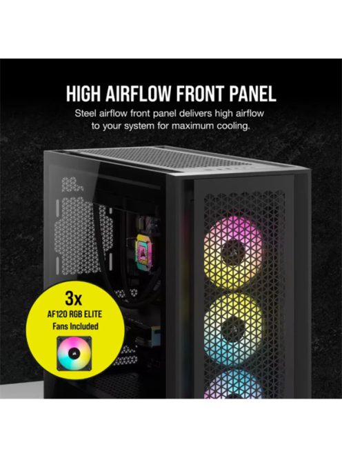 CORSAIR Ház iCUE 5000D RGB AIRFLOW, 3xAF120 RGB Ventillátorral + iCUE Kontroller, Tápegység nélkül, Edzett Üveg, fekete