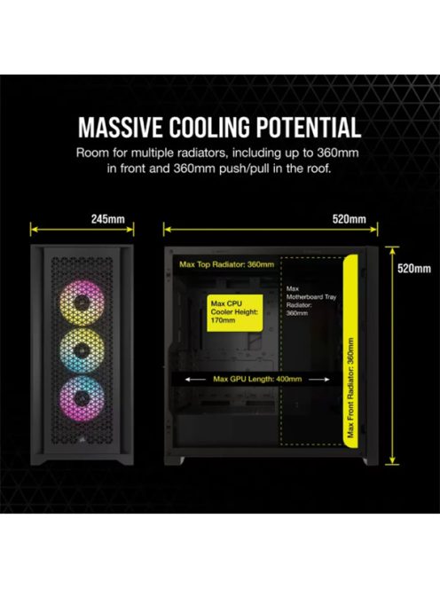 CORSAIR Ház iCUE 5000D RGB AIRFLOW, 3xAF120 RGB Ventillátorral + iCUE Kontroller, Tápegység nélkül, Edzett Üveg, fekete