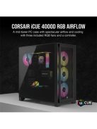 CORSAIR Ház iCUE 4000D RGB AIRFLOW, 3xAF120 RGB ELITE Ventillátorral + Kontroller, Tápegység nélkül, Edzett Üveg, fekete