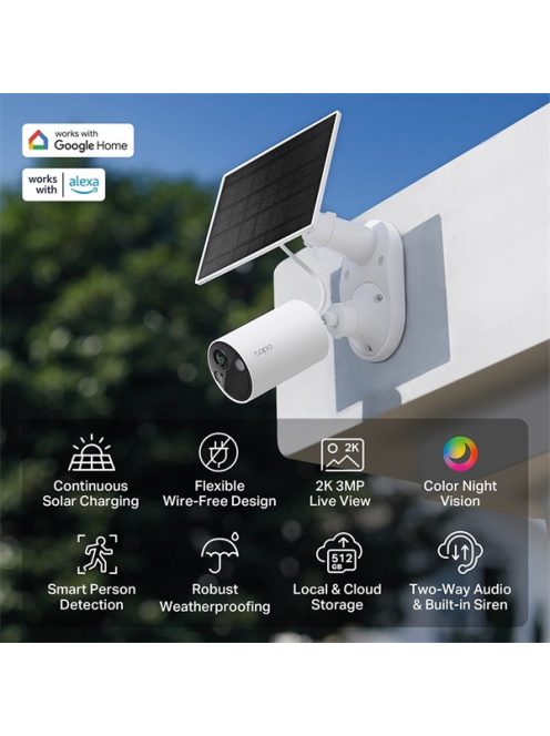 TP-LINK Wireless Kamera Cloud beltéri/kültéri + Okos Solar Panel IP65, TAPO C410 KIT