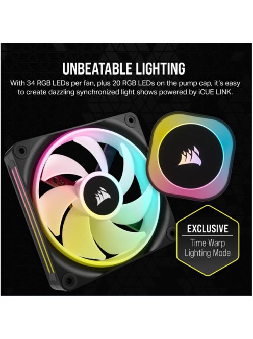 CORSAIR CPU hűtő iCUE LINK H100i RGB AIO (vízhűtés), 2 Ventilátorots, LGA1700 támogatással, fekete