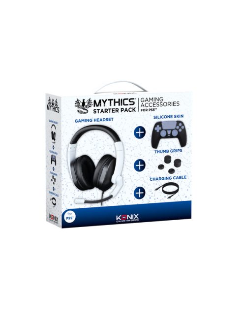 KONIX - MYTHICS PS5 Kezdő csomag (Fejhallgató + Skin +Thumb Grips + Töltő kábel), Fekete