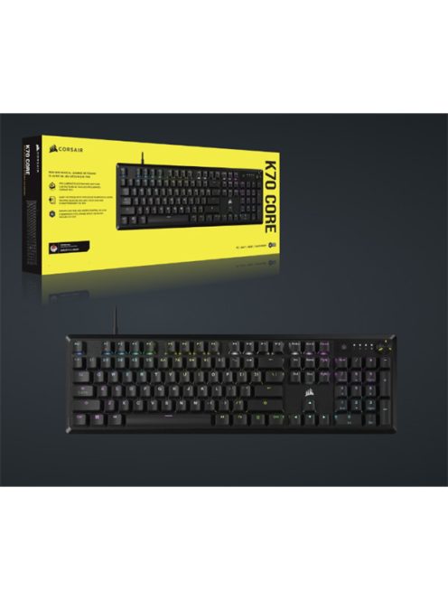 CORSAIR Vezetékes Billentyűzet Gaming, K70 CORE RGB, Mechanikus, MLX Red switch, 104 gombos, US, fekete