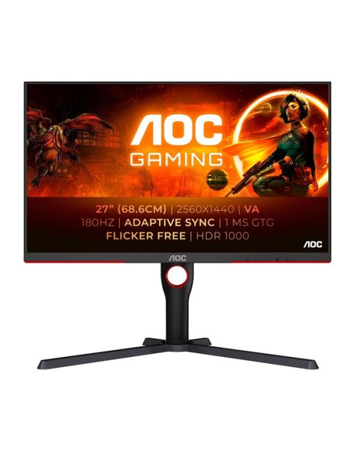 AOC Gaming 180Hz monitor 27" Q27G3XMN/BK, 2560x1440 16:9, 1.000cd/m2, 1ms, 2xHDMI/DisplayPort, áll. mag.,pivot, HDR1000